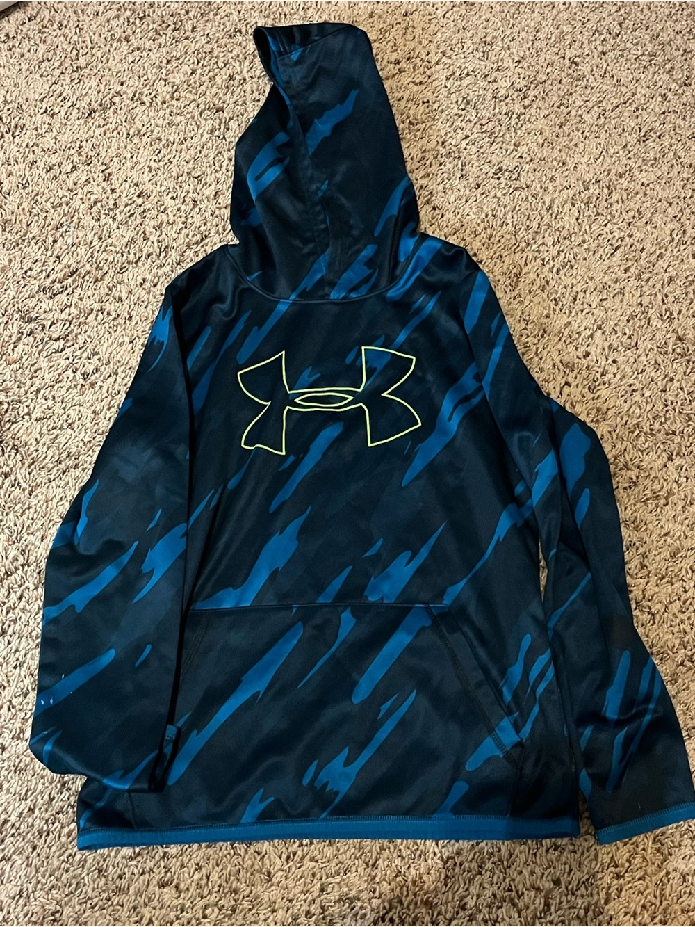 Under Armour Black Hoodie with Blue Lining and Neon Yellow Logo